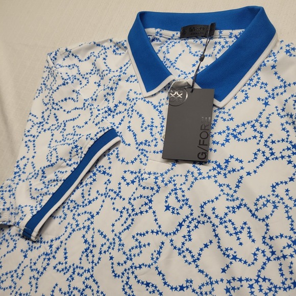 G Fore Polo Shirt Mens 2XL Blue Geometric Performance Golf Preppy Academia Logo